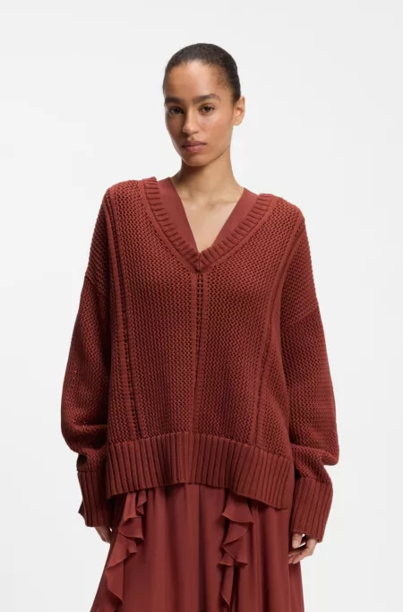 Mesh-structure sweater in cotton