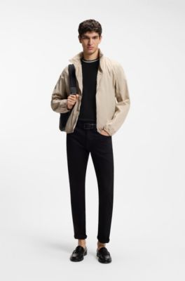 T-shirt en piqu&eacute; de coton avec col &agrave; rayures, Noir