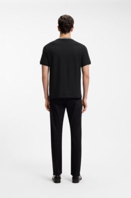 T-shirt en piqu&eacute; de coton avec col &agrave; rayures, Noir