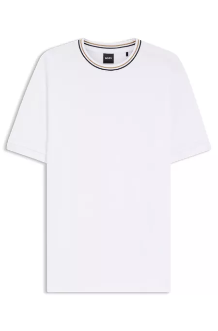 Striped-collar T-shirt in cotton piqué