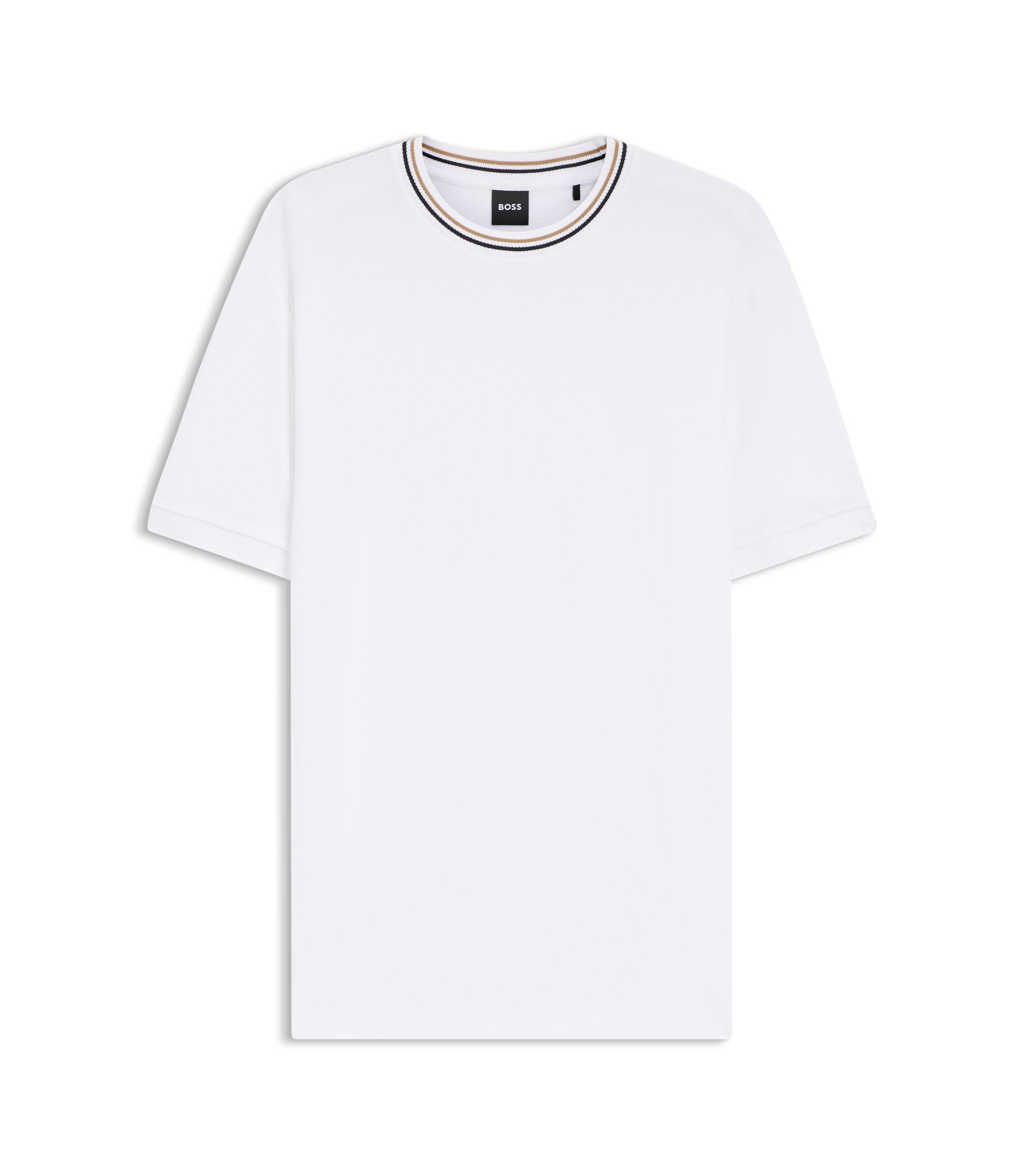 BOSS - Striped-collar T-shirt in cotton piqué - White