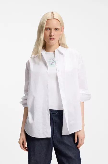 Oversized-fit blouse with burnout heart print