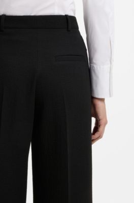 Regular-fit trousers in stretch seersucker, Black