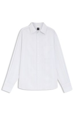 Striped relaxed-fit blouse in cotton canvas, Light Blue