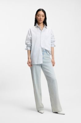 Striped relaxed-fit blouse in cotton canvas, Light Blue