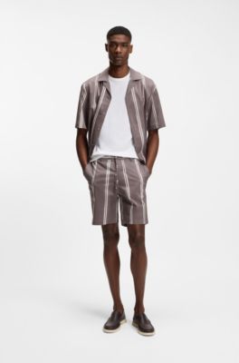 Short en coton stretch avec motif imprim&eacute;, Lilas