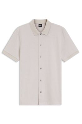 Camisa regular fit de algod&oacute;n con estructura entretejida de burbujas, Beige claro