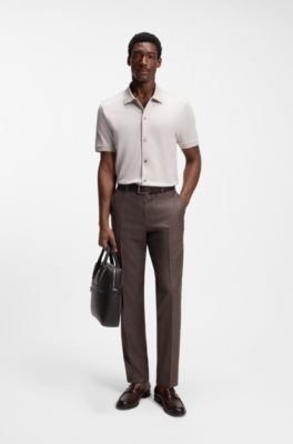 Camisa regular fit de algod&oacute;n con estructura entretejida de burbujas, Beige claro