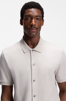 Camisa regular fit de algod&oacute;n con estructura entretejida de burbujas, Beige claro