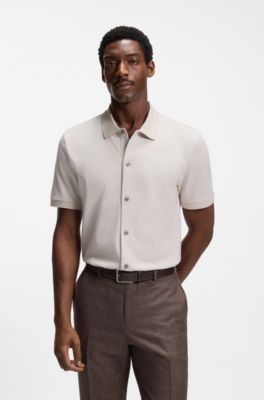 Camisa regular fit de algod&oacute;n con estructura entretejida de burbujas, Beige claro