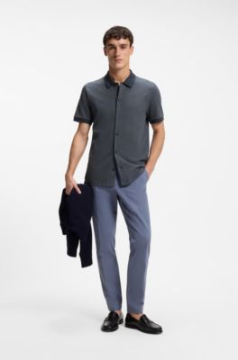 Regular-fit shirt in bubble-structure cotton, Dark Blue