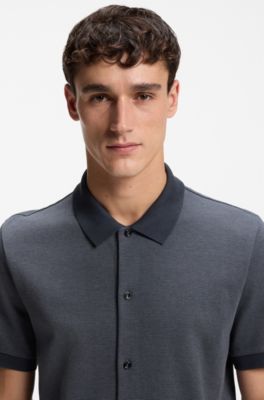 Camisa regular fit de algod&oacute;n con estructura entretejida de burbujas, Azul oscuro