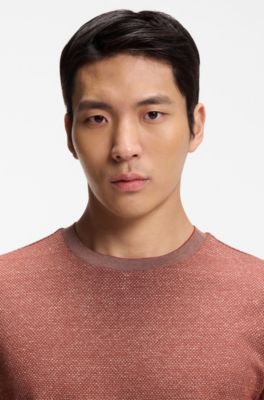 T-shirt structur&eacute; moulin&eacute; en coton, lin et soie, Marron