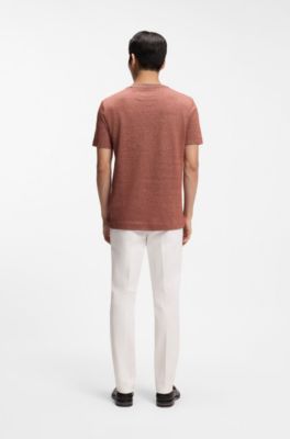 Camiseta de algod&oacute;n, lino y seda con estructura de moulin&eacute;, Marr&oacute;n