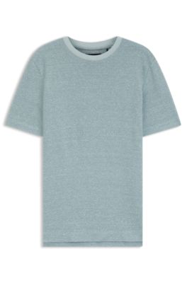 Camiseta de algod&oacute;n, lino y seda con estructura de moulin&eacute;, Celeste