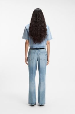 Jean large en denim stretch bleu, Bleu