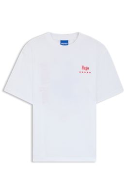 T-shirt en jersey de coton avec motif imprim&eacute;, Blanc