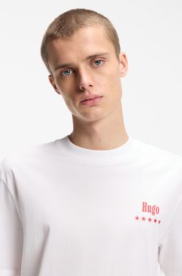 T-shirt en jersey de coton avec motif imprim&eacute;, Blanc