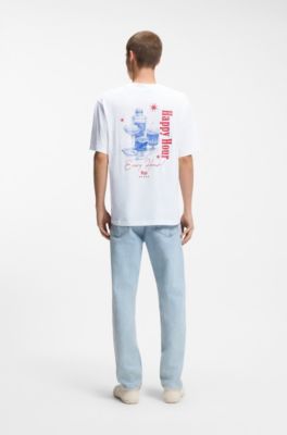 Camiseta de punto de algod&oacute;n con ilustraci&oacute;n estampada, Blanco