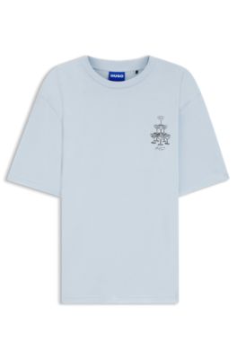 Cotton-jersey T-shirt with printed artwork, Light Blue