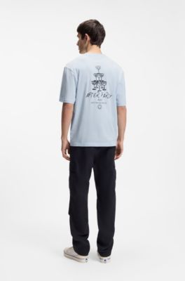 Camiseta de punto de algod&oacute;n con ilustraci&oacute;n estampada, Celeste