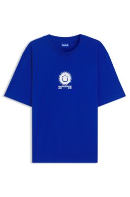 Camiseta de punto de algod&oacute;n con ilustraci&oacute;n Happy HUGO, Celeste