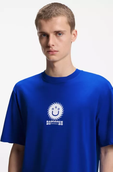 Cotton-jersey T-shirt with Happy HUGO artwork