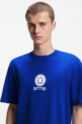 Cotton-jersey T-shirt with Happy HUGO artwork, Light Blue