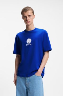 Camiseta de punto de algod&oacute;n con ilustraci&oacute;n Happy HUGO, Celeste