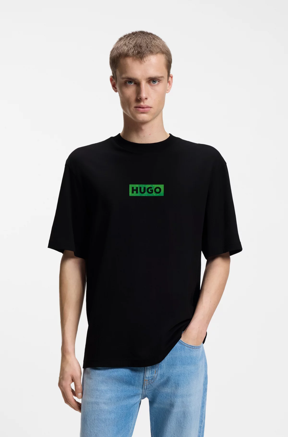 Cotton-jersey T-shirt with printed artwork, Black