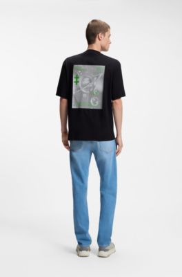 T-shirt en jersey de coton avec motif imprim&eacute;, Noir