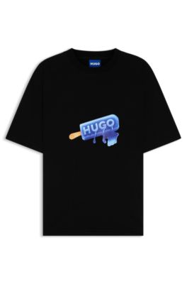 Camiseta de punto de algod&oacute;n con ilustraci&oacute;n de helado, Negro
