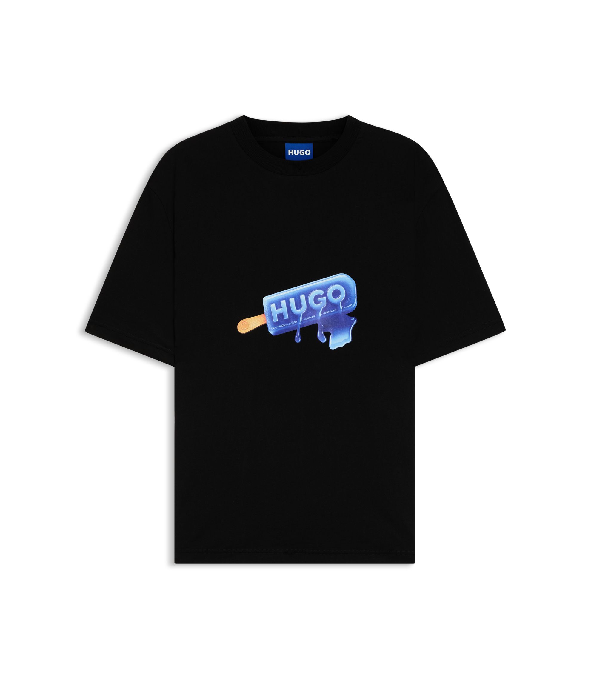 HUGO - Cotton-jersey T-shirt with ice-lolly artwork - Black