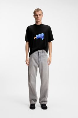 Camiseta de punto de algod&oacute;n con ilustraci&oacute;n de helado, Negro