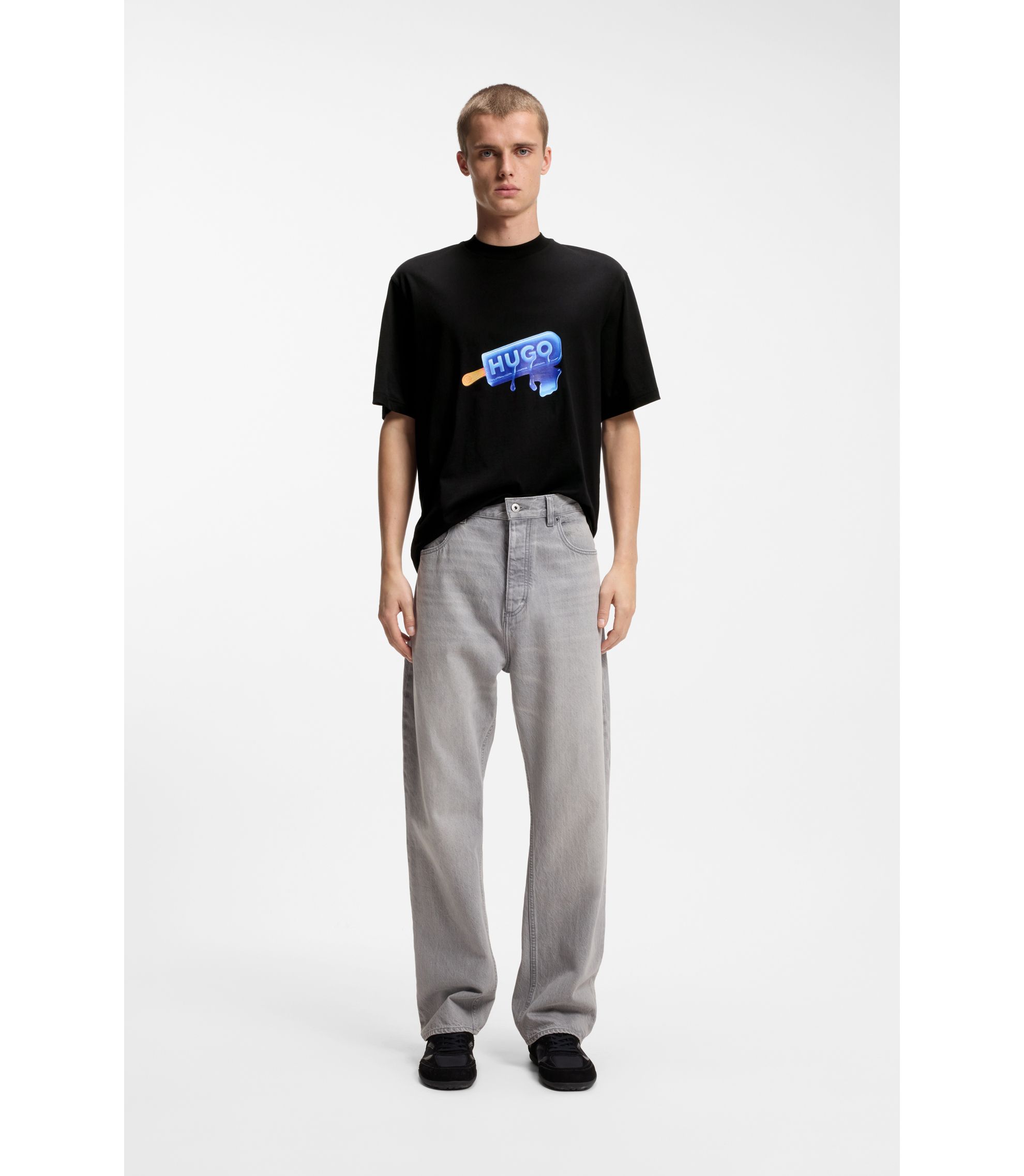 HUGO - Cotton-jersey T-shirt with ice-lolly artwork - Black