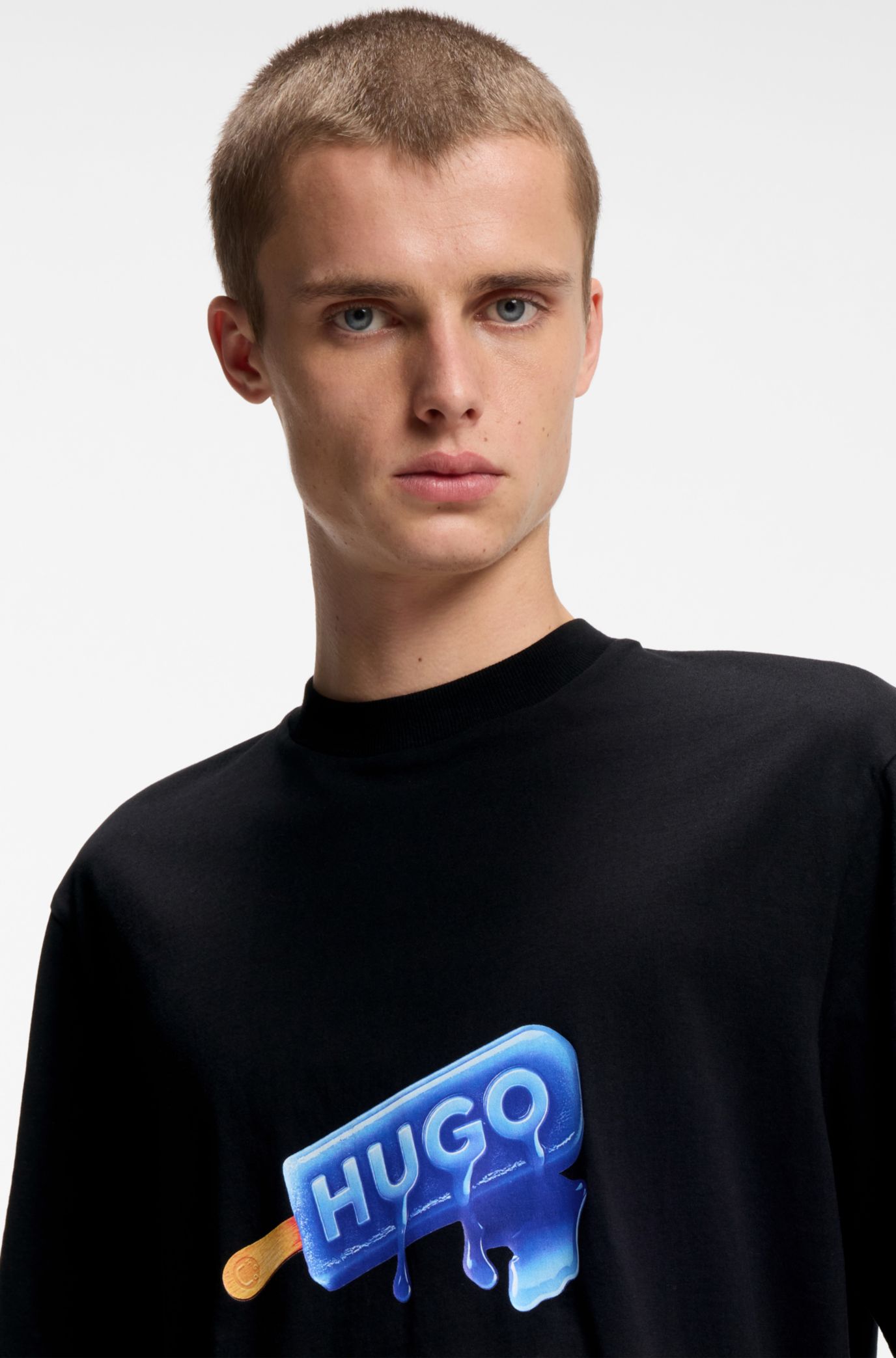 HUGO - Cotton-jersey T-shirt with ice-lolly artwork - Black