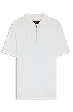 Cotton-silk polo shirt with zip neck
