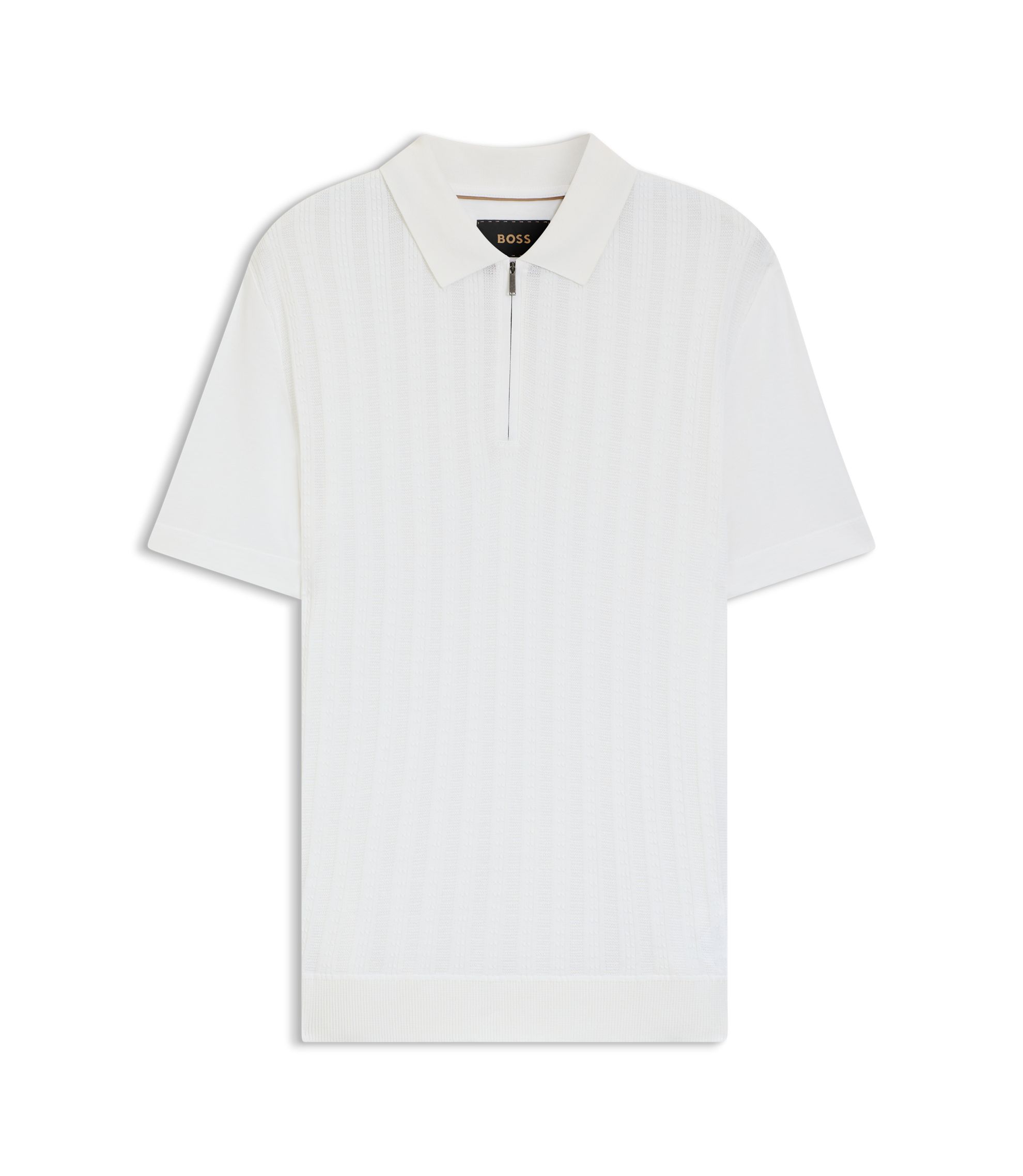 BOSS ホワイト 長袖ポロシャツ XL　刺繍　ラッピング済み　ギフトBOX付き BOSS - Cotton-silk polo shirt with zip neck - White