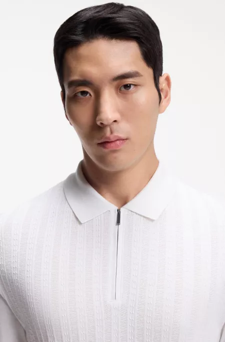 Cotton-silk polo shirt with zip neck