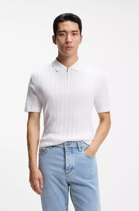Cotton-silk polo shirt with zip neck