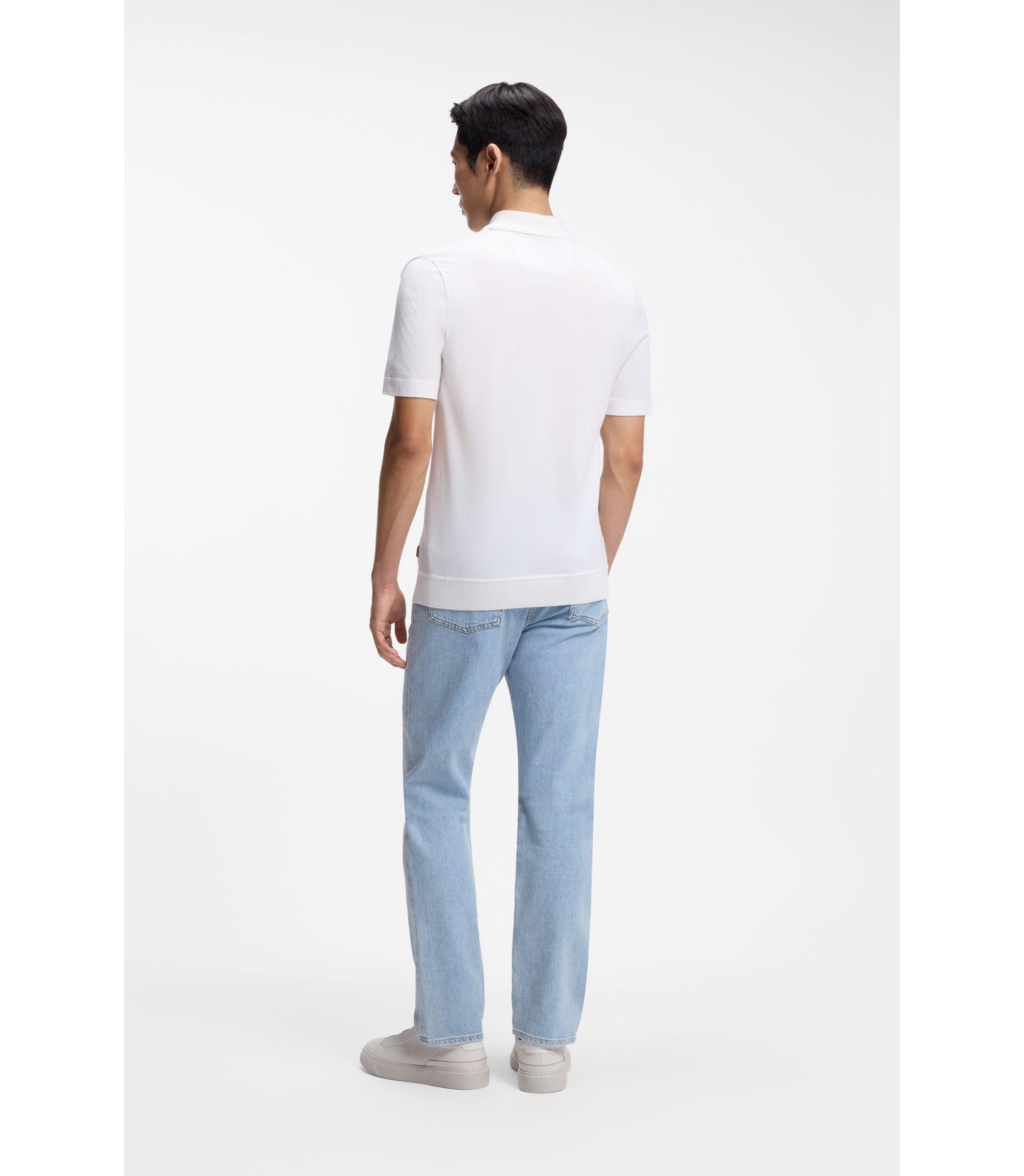BOSS - Cotton-silk polo shirt with zip neck - White