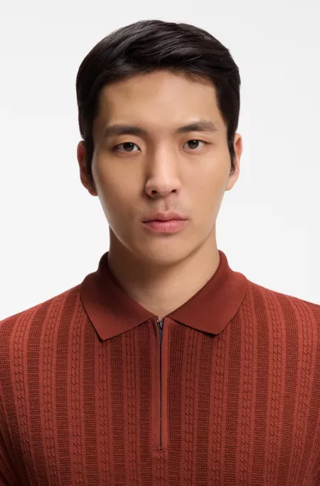 Cotton-silk polo shirt with zip neck