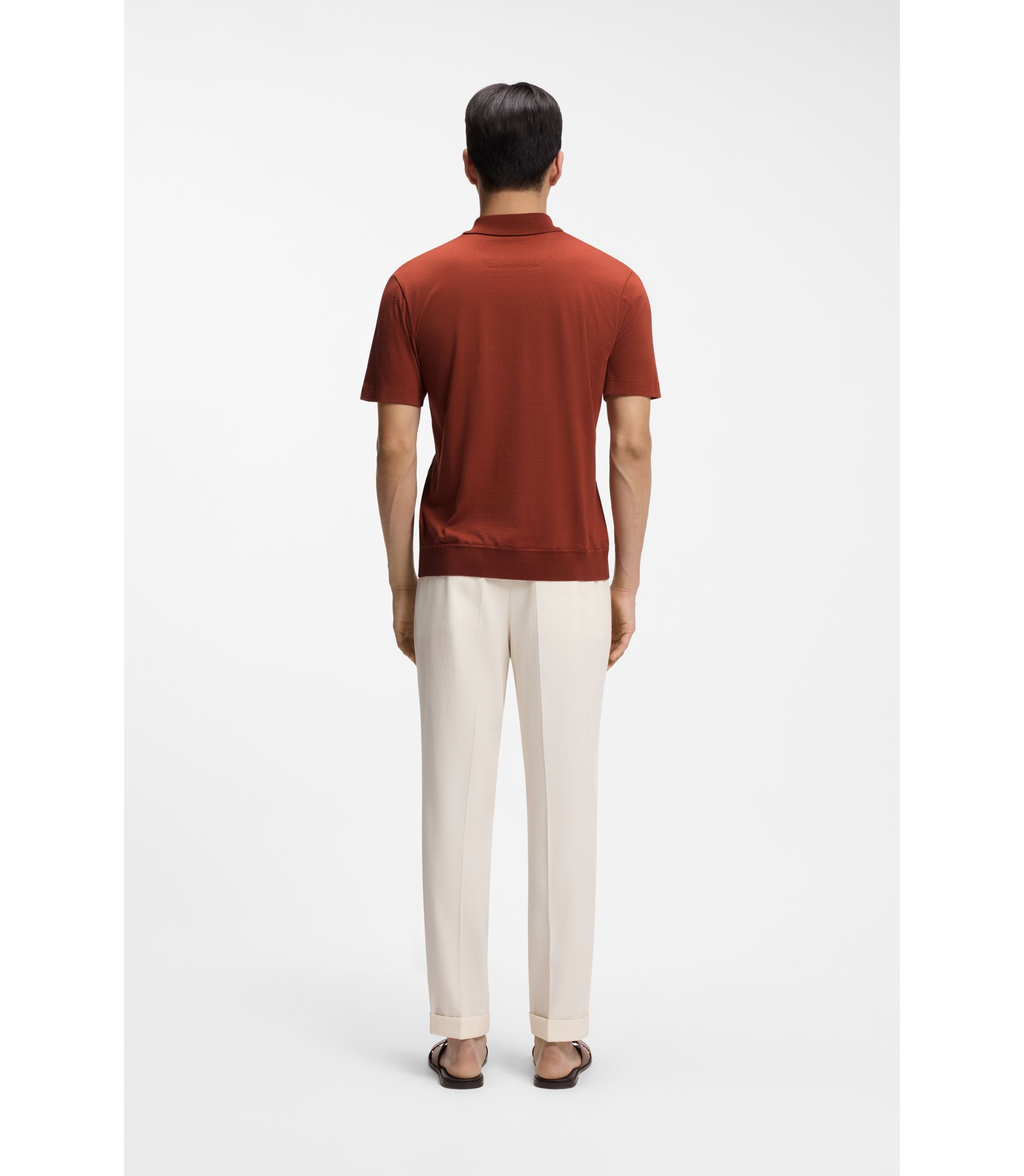 BOSS - Cotton-silk polo shirt with zip neck - Brown