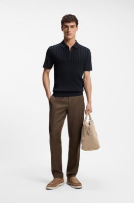 Polo de algod&oacute;n y seda con cuello con cremallera, Azul oscuro