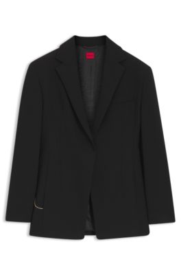 Relaxed-fit blazer in seersucker with chain belt, Black