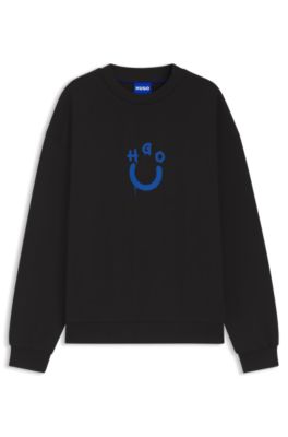 Sweat en molleton de coton avec Happy HUGO, Noir