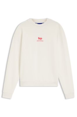 Sudadera en felpa de algod&oacute;n con logo Happy HUGO, Blanco