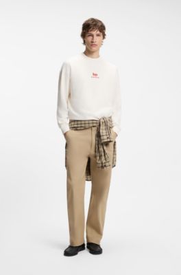 Cotton-terry sweatshirt with Happy HUGO, White