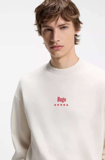 Cotton-terry sweatshirt with Happy HUGO