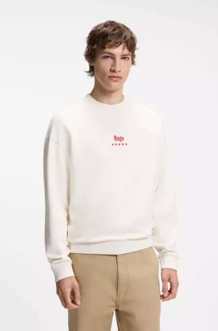 Cotton-terry sweatshirt with Happy HUGO